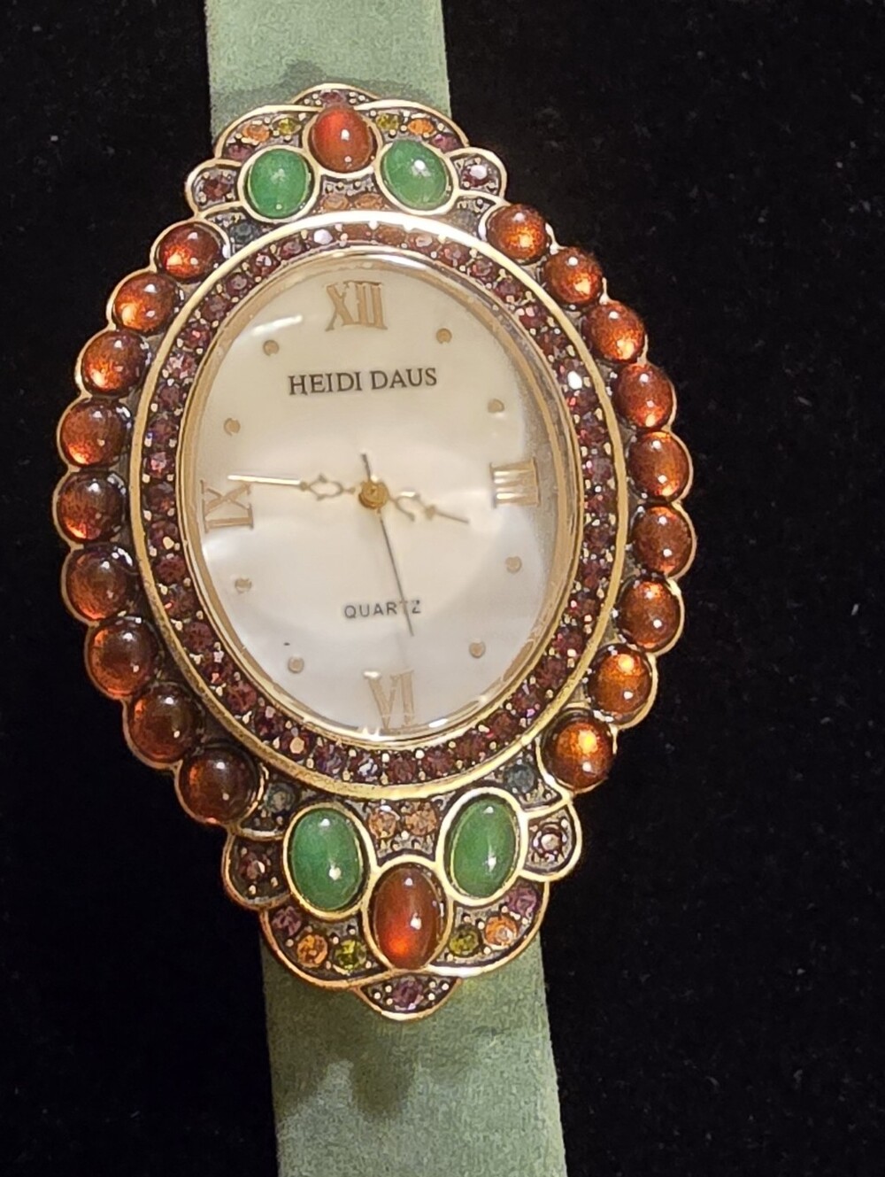 Heidi Daus Green Suede Crystal-Embellished Women's Watch